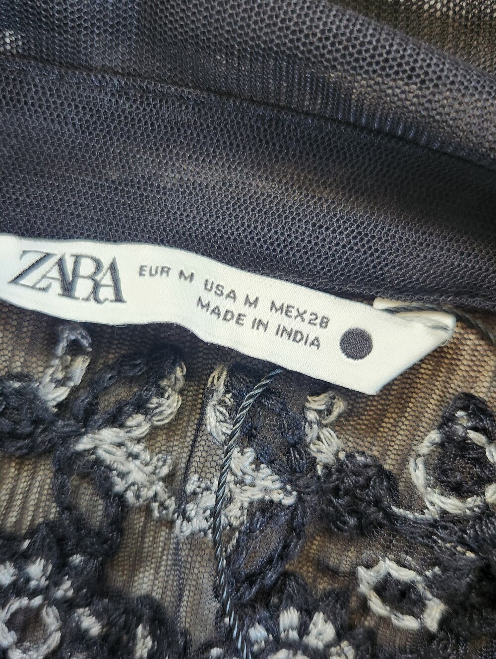 Zara Embroidered Sheer Maxi Length Top Womens M Black Whimsy Goth Button Up - Picture 10 of 16